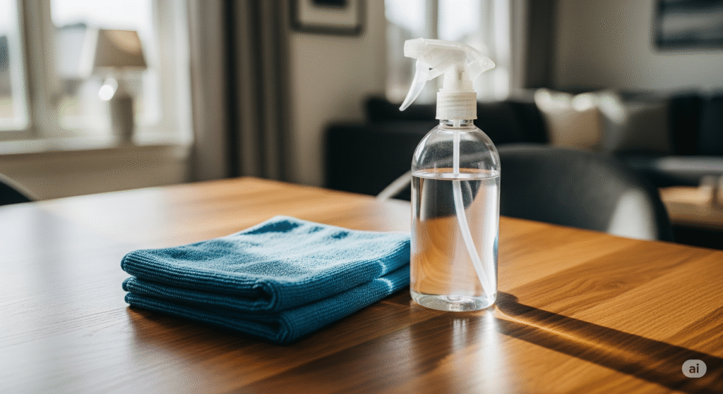 Mikrofiberklud og rengøringsspray til professionel rengøring i Nordjylland